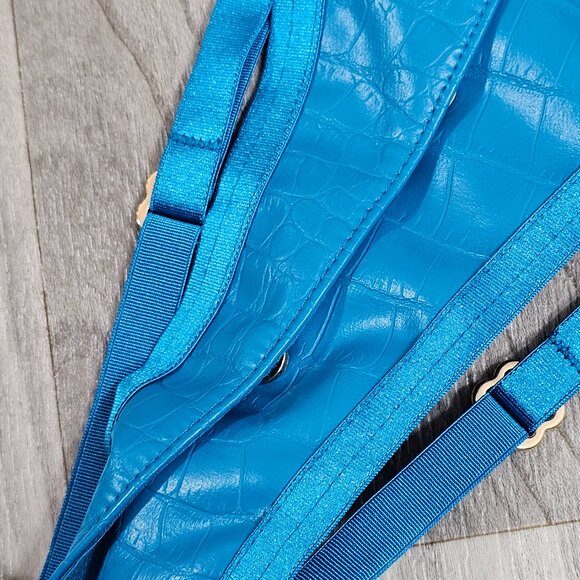 Honey Birdette Mistress T Peacock Blue Faux Leather Ouvert Brief Panty Size L - Picture 8 of 8